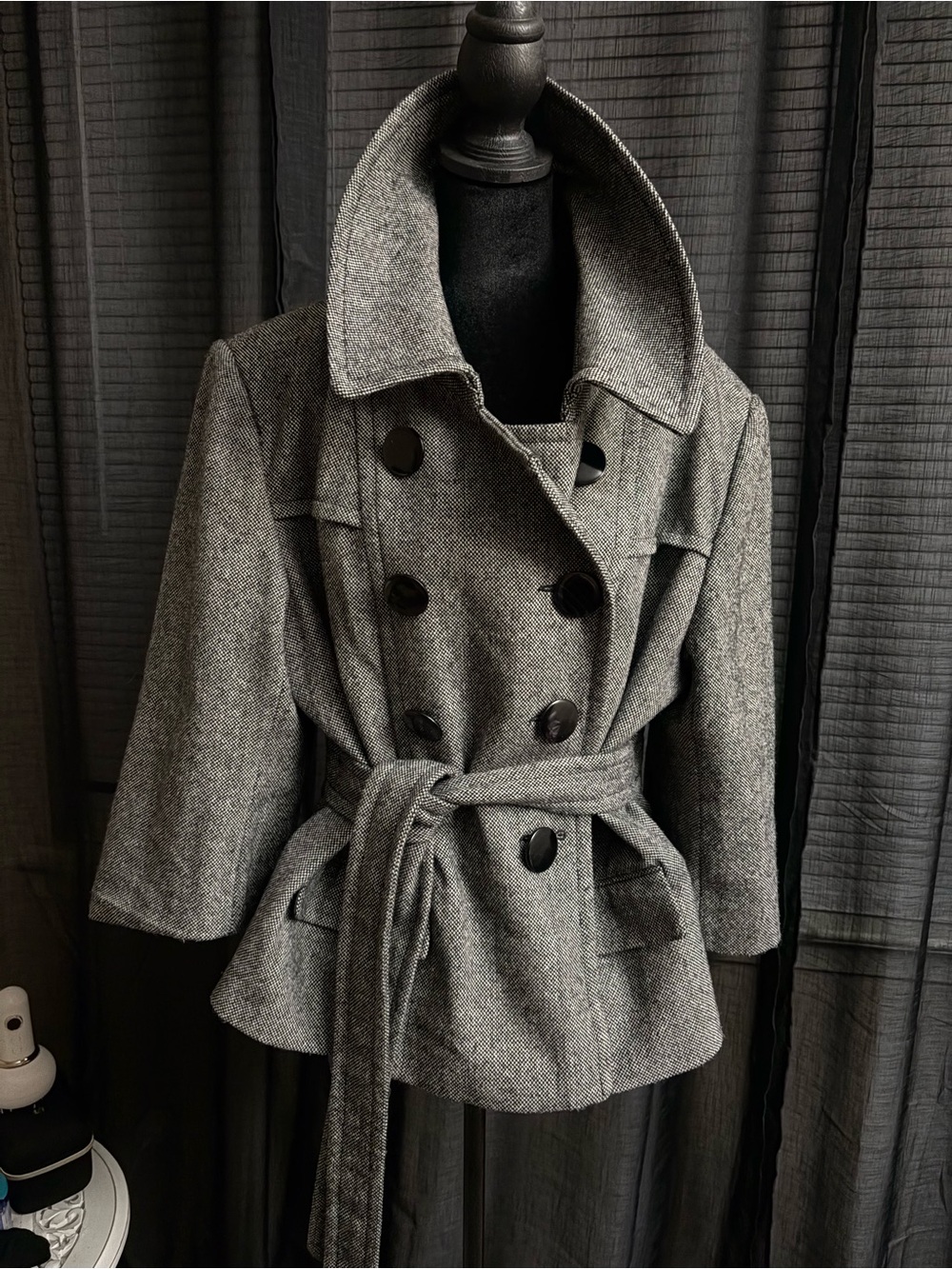 Cato Gray Double-Breasted Pea Coat with Belt
